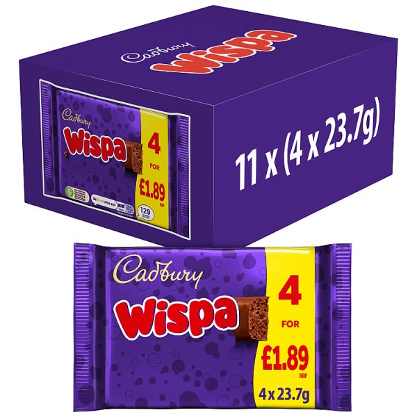 Cadbury Wispa Chocolate Bar 4 Pack Multipack PMP 94.8g
